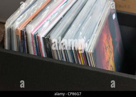 "Lange spielen" LPs zum Verkauf auf Markt. England. Stockfoto