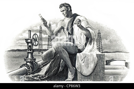 Abbildung in der Vignette eine historische Aktie der Öl-und Gasunternehmen, Öl-Pipeline, Energieunternehmen, Design s Stockfoto