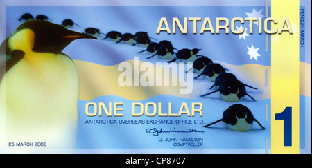 Banknote, 1 Antarktischer Dollar, Souvenir-Oder Sammlerbanknote, Herausgegeben 1996 Vom "The Antarctica Overseas Exchange Office Stockfoto