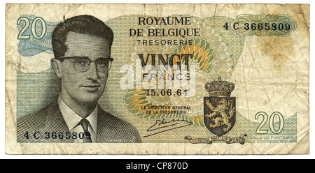 Banknote aus Belgien, 20 Franken Oder Franken, König Baudouin, 1964, Banknote aus Belgien, 20 Franken, König Baudouin Stockfoto