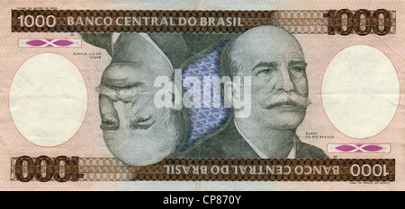 Historische Banknote, 1000 Cruzeiro, Jose Maria da Silva Paranhos, Baron von Rio Branco, 1984, Brasilien, Südamerika Stockfoto