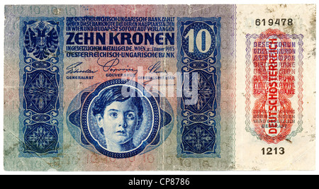 Historische Banknoten, Österreich, Deutsches Reich, Republik von deutschen, österreichisch-ungarischen Bank Austria, deutschen Schriftzug auf der Vorderseite Stockfoto