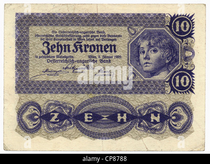 Historische Banknoten, Austria, Austro-ungarischen Bank, 10 koronas Stockfoto