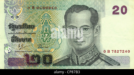 Historische Banknote, 20 Baht, König Ananda Mahidol (Rama VIII.), 2003, Thailand, Asien Stockfoto