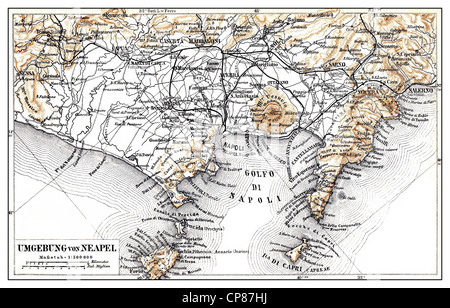 Historische Karte von Neapel und Umgebung, Italien, 19. Jahrhundert, Historische, Zeichnerische Darstellung, Landkarte, attraktivem von Stockfoto