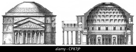 Pantheon, alten Gebäude in Rom, katholische Kirche, 2. Jahrhundert, Historische, Zeichnerische Darstellung, Das Pantheon, antikes Stockfoto