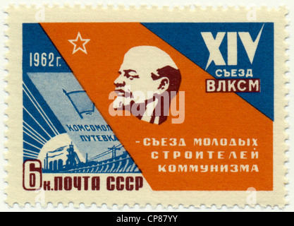 Historische Briefmarken der Sowjetunion, politische Motive, Lenin, XIV-Kongresses des Kommunistischen Jugendverbandes, Historische Briefmark Stockfoto