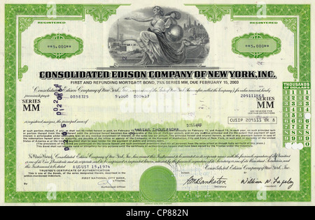 Historische Aktie, Energieversorger, Consolidated Edison Company of New York, Inc., 1974, USA Stockfoto