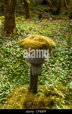 Moos auf Stein Statur im japanischen Garten Stockfoto