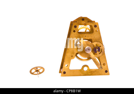 isoliert auf weißem Vintage Uhr Messing details Stockfoto