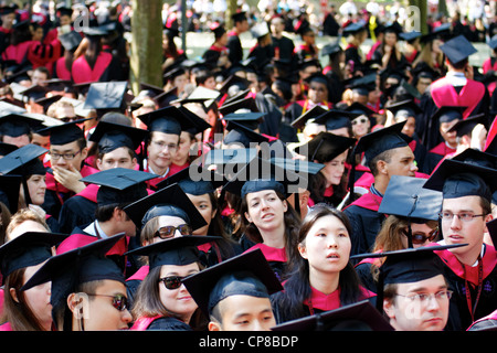 Studenten der Harvard Universität sammeln für ihre Abschlussfeiern am Beginn am 26. Mai 2011 in Cambridge, MA. Stockfoto