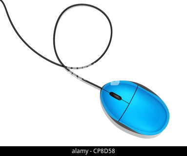 3D blaue Computermaus isoliert auf weiss Stockfoto