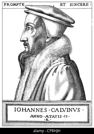 Johannes Calvin oder Jean Cauvin, 1509-1564, ein Französisch-geboren Reformator und Begründer des Calvinismus, Historische Zeichnung aus Dem 19. Stockfoto