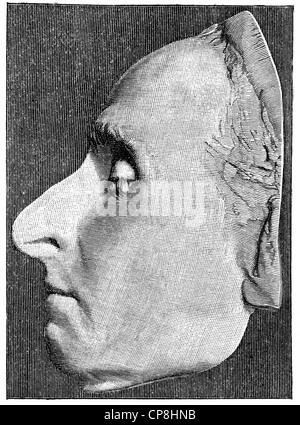 die Totenmaske von Blaise Pascal, 1623-1662, französischer Mathematiker, Physiker, Philosoph, Schriftsteller und katholischer Philosoph, H Stockfoto