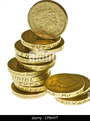 Ein Pfund-Münzen in einem Haufen. Stockfoto