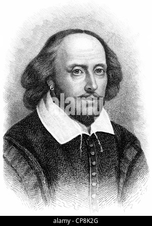 William Shakespeare, 1564-1616, ein englischer Dramatiker, Dichter und Schauspieler, Historischer Kupferstich, Porträt von William Shakespe Stockfoto