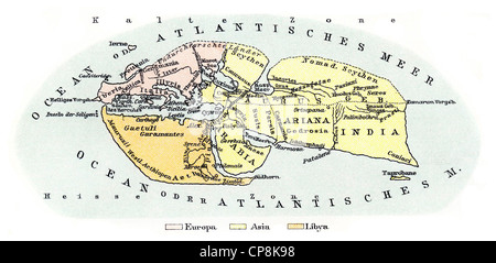 Historische Karte aus dem 19. Jahrhundert, Weltkarte nach Strabon oder Strabo, ca. 63 v. Chr. - 23 n. Chr. einen antiken griechischen Historiker Stockfoto