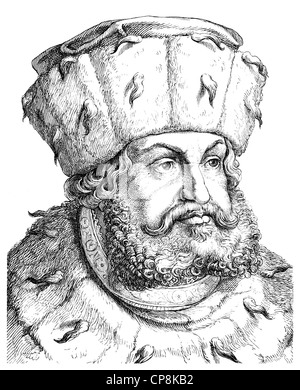 Friedrich III. und Friedrich dem weisen, 1463-1525, Kurfürst von Sachsen, Historische Zeichnung aus Dem 19. Halbmonatsschrift, Porträt von Stockfoto