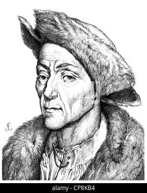 Jakob Fugger, 1459-1525, deutscher Geschäftsmann, Bergbauunternehmer und Bankier, Historische Zeichnung aus Dem 19. Halbmonatsschrift, Po Stockfoto