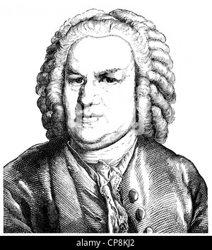 Johann Sebastian Bach, 1685-1750 deutscher Komponist und Orgel oder Klavier virtuose von Barock, Historische Zeichnung aus dem Stockfoto