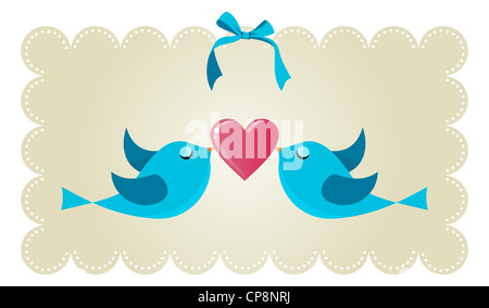 Zwei twitter Vögel hält einen rotes Herz Hintergrund verlieben. Vektor-Datei zur Verfügung. Stockfoto