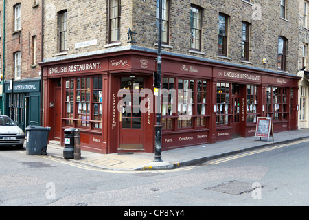 Die English Restaurant, Kreuzung von Crispin Street & Brushfield Street, Tower Hamlets, London, UK, E1 Stockfoto