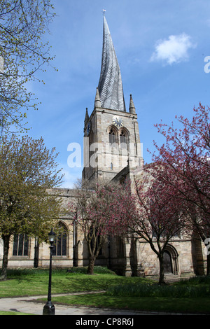 Chesterfield Parish Church, bekannt als die Crooked Spire Stockfoto