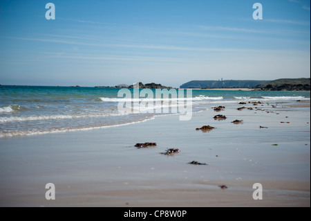 Die plage de Longchamp in Saint-Lunaire, einem Badeort zwischen St-Briac und Saint-Malo an der Nordküste der Bretagne Stockfoto