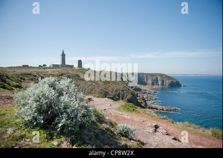 Leuchtturm am Cap Fréhel am Côte d'Émeraude auf der nördlichen Küste der Bretagne, Frankreich Stockfoto