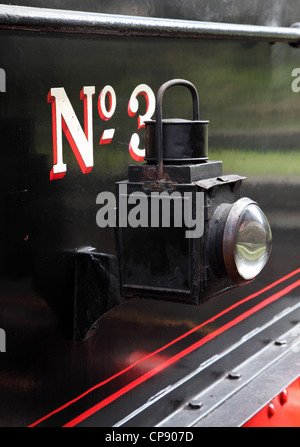 Eine Eisenbahn öl Lampe auf Dampflok Nr. 3 Tanfield Railway North East England UK montiert Stockfoto