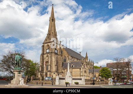 Der C E Pfarrei St. Marienkirche Jungfrau in Marktplatz Bury Lancashire. Stockfoto