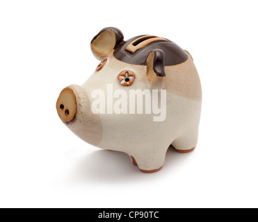 Keramik Sparschwein isoliert auf weißem Hintergrund Stockfoto