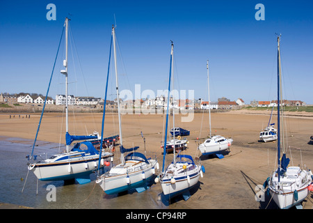 Ein Blick zurück in Richtung Elie vom Ende der Hafenmauer. Stockfoto