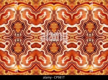 Polierte Scheibe des Jasper (undurchsichtig, feinkörniger Form von Chalcedon) symmetrische Muster durch Wiederholung des Bildes Stockfoto