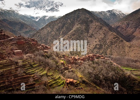 Berber-Dorf, Azzaden Tal, Toubkal-Nationalpark, hoher Atlas, Marokko Stockfoto