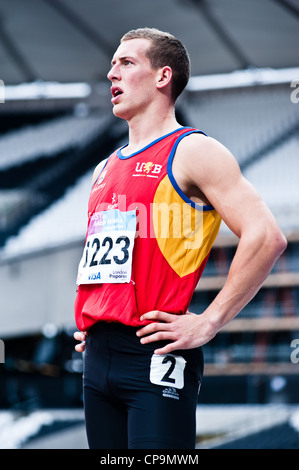 Sportler während des London bereitet Serie im Olympischen Stadium in London am 6. Mai 2012. Stockfoto