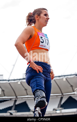 Athlet bei Visa London Disability Athletics Herausforderung im Olympiastadion am 8. Mai 2012 in London. Stockfoto