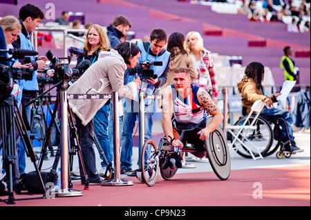 Athlet bei Visa London Disability Athletics Herausforderung im Olympiastadion am 8. Mai 2012 in London. Stockfoto