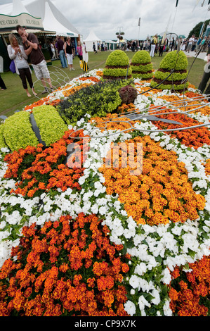 Menschen sehen die hellen bunten Blumen des Schönen preisgekrönten umweltfreundlichen zeigen, Garten, 'Save Unser Schwarm' - RHS Tatton Park Flower Show, England, UK. Stockfoto