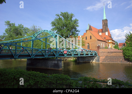 Breslau Ostrow Tumski Kreuzkirche und Tumski Brücke Stockfoto