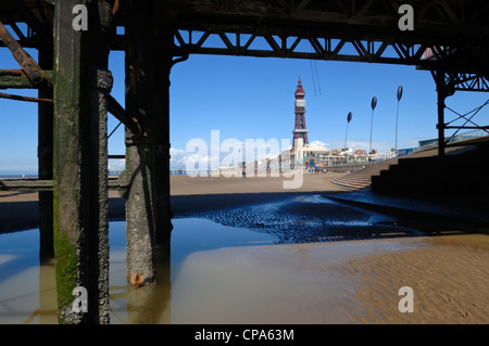 Blackpool Tower angesehen vom Central Pier Stockfoto