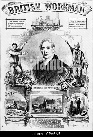 GEORGE STEPHENSON (1781-1848) Ingenieur auf Cover einer Ausgabe von The British Workman Broadsheet über 1855 Stockfoto