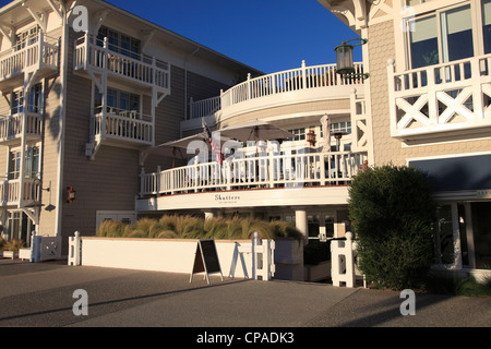 Rollläden auf das Strandhotel, Strand, Santa Monica, Los Angeles, California, Vereinigte Staaten von Amerika, Nordamerika Stockfoto