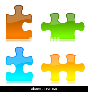 Glänzend rot, grün, blau und gelb gefärbten Puzzleteile Stockfoto