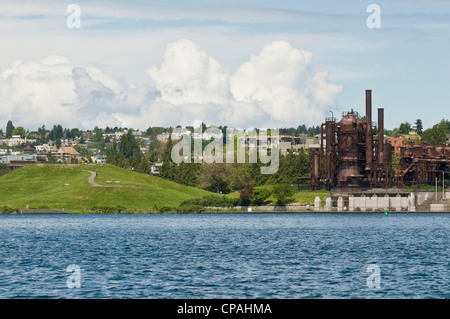 UNS, WA, Seattle. Gas Works Park am Lake Union Kohlevergasungsanlage abgerungen. Stockfoto