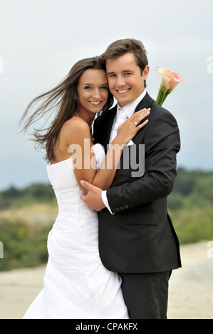 Schönheit, paar, glücklich, Lebensstil, lächelnd, Hochzeit, jung, Hochzeit Vibes, einzigartige Hochzeit, Stockfoto
