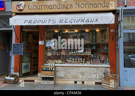 Shop Verkauf von Käse, Cider und andere Produkte in Honfleur, Normandie Stockfoto