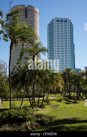 Pflanzen Sie Park, dem Campus der University of Tampa downtown Tampa Skyline im Hintergrund Stockfoto