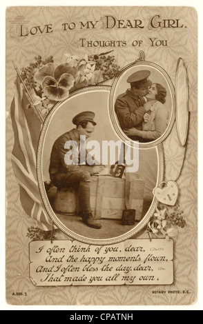 Postkarte, die vom Soldaten während des ersten Weltkriegs an seinen Schatz geschickt wurde, romantische Liebesromane romantischer Grußkarte Großbritannien Stockfoto
