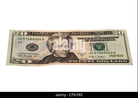Eine 20-Dollar-Note aus Amerika auf weißem Hintergrund Stockfoto